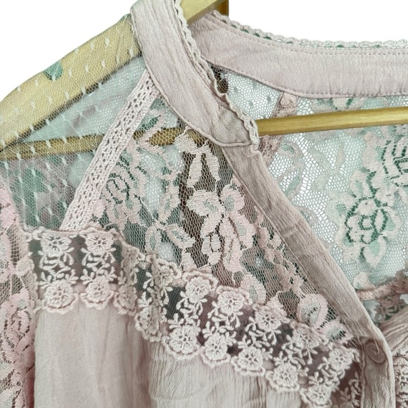 Roaman's Womans Sz 22W Blouse Long Sleeve Floral Lace Pink V Neck Button Front - Picture 5 of 11